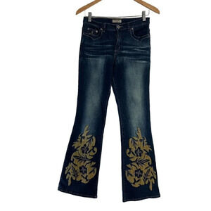 Liquid x Y2K Juniors Jeans Size 9 Flared Len Corduroy Patchwork Embellished Blue
